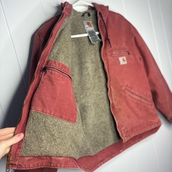 Vintage Y2K Carhartt Hooded Pink Rose Detroit Jacket Pink WJ141 VRS Women's XS - Picture 9 of 13